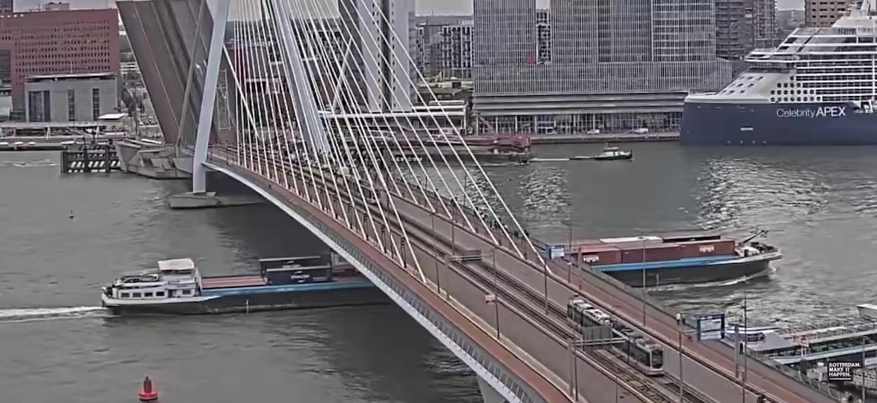 🇳🇱 15人受伤，原因是行驶中的一辆有轨电车撞上了位于鹿特丹伊拉斯谟大桥上的一辆静止的有轨电车 @kxiha 在撞击中，一辆有轨电车脱轨。其中7人被送往医院，…