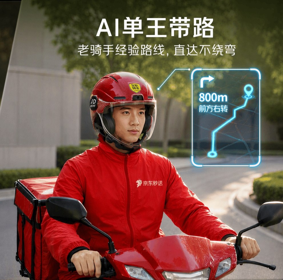 京东外卖发布 AI 智能头盔，首批免费配发全职骑手 8 月 3 日，京东外卖宣布推出 AI 智能头盔，集成 AI 语音助手、单王带路、一键紧急求助、商户环境核…