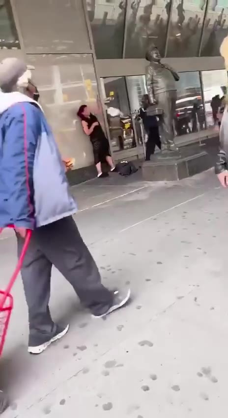 纽约一位女子遭到一个黑人的攻击，此时警察不见踪影。而在她不得不还手，黑人被绊倒以后，警察到场，并认定为“互殴”，把他们一起逮捕了。（视频 1/1）